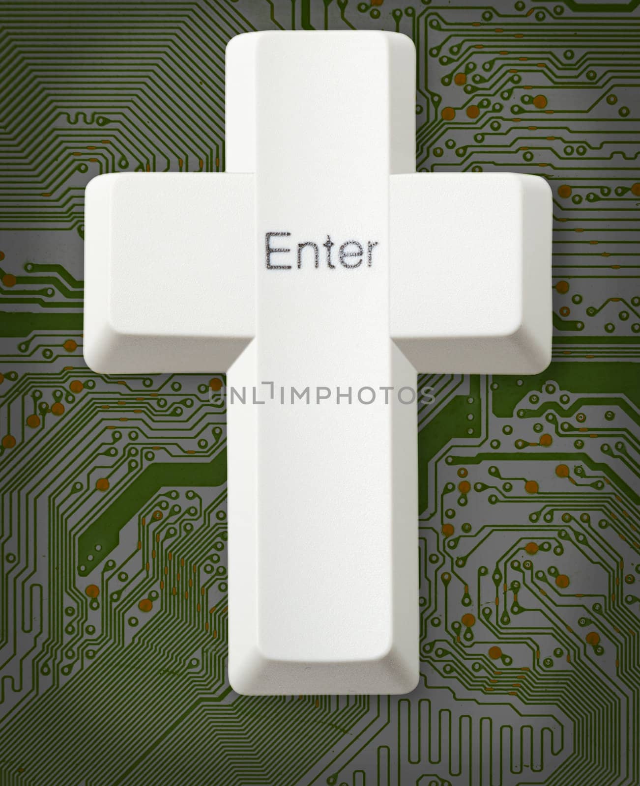 Computer button forms a Christian cross with the inscription - Enter