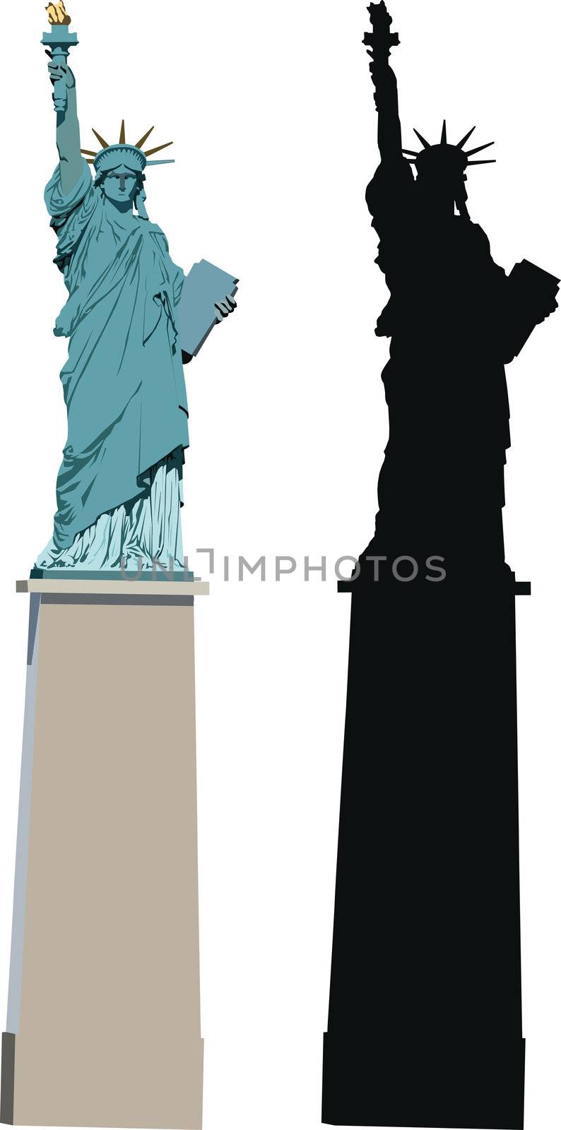 Illustration of Statue of Liberty in Paris smaller sister of famous New York statue