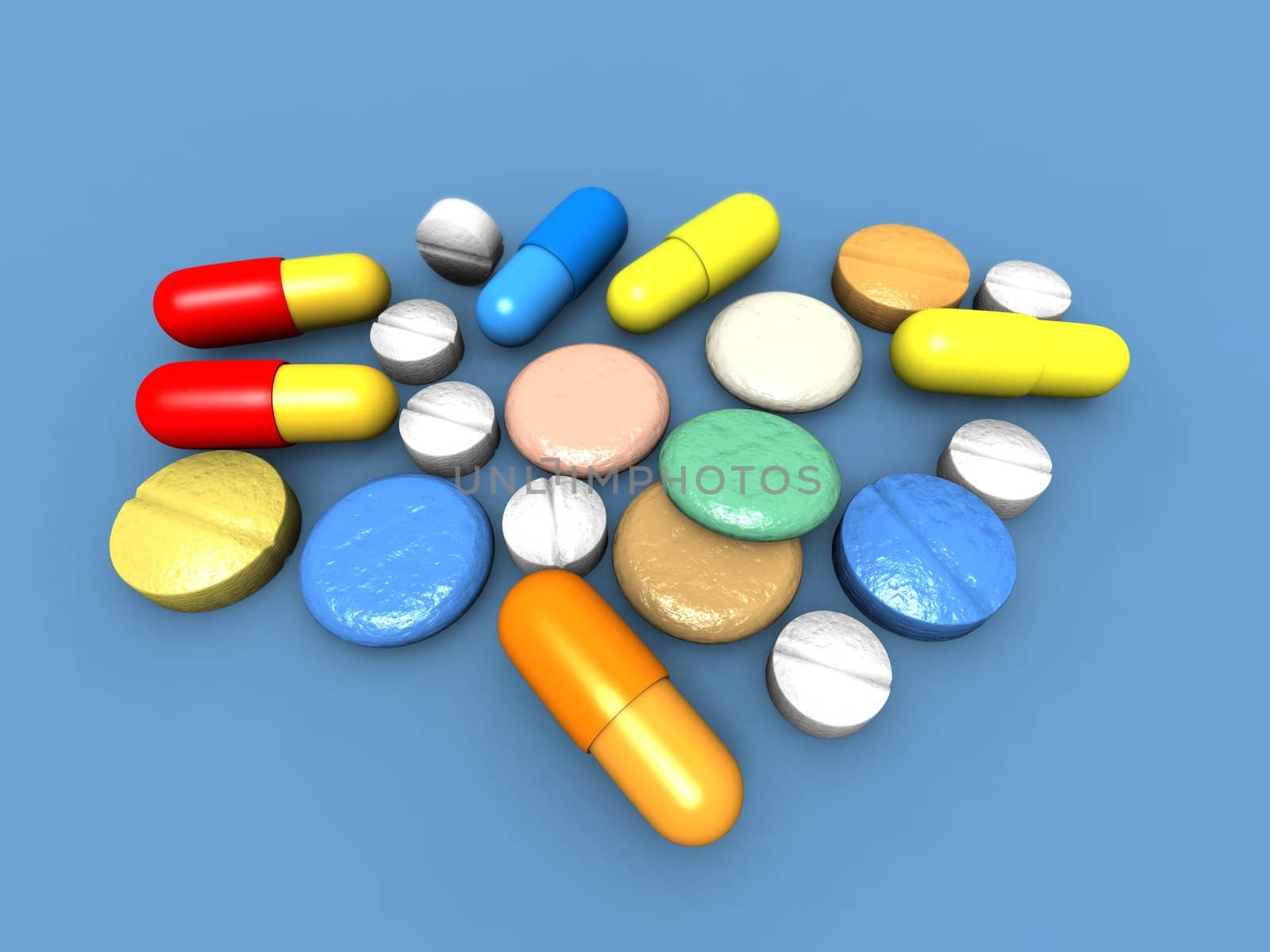 a 3d render of some capsules and pills