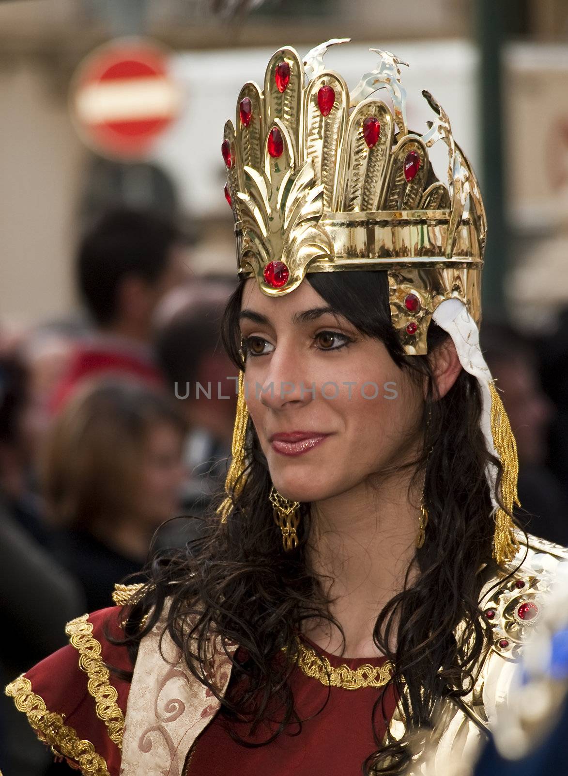LUQA, MALTA - APR10 - Portrait of Persian Queen during the Good Friday procession in the village of Luqa in Malta April 10, 2009