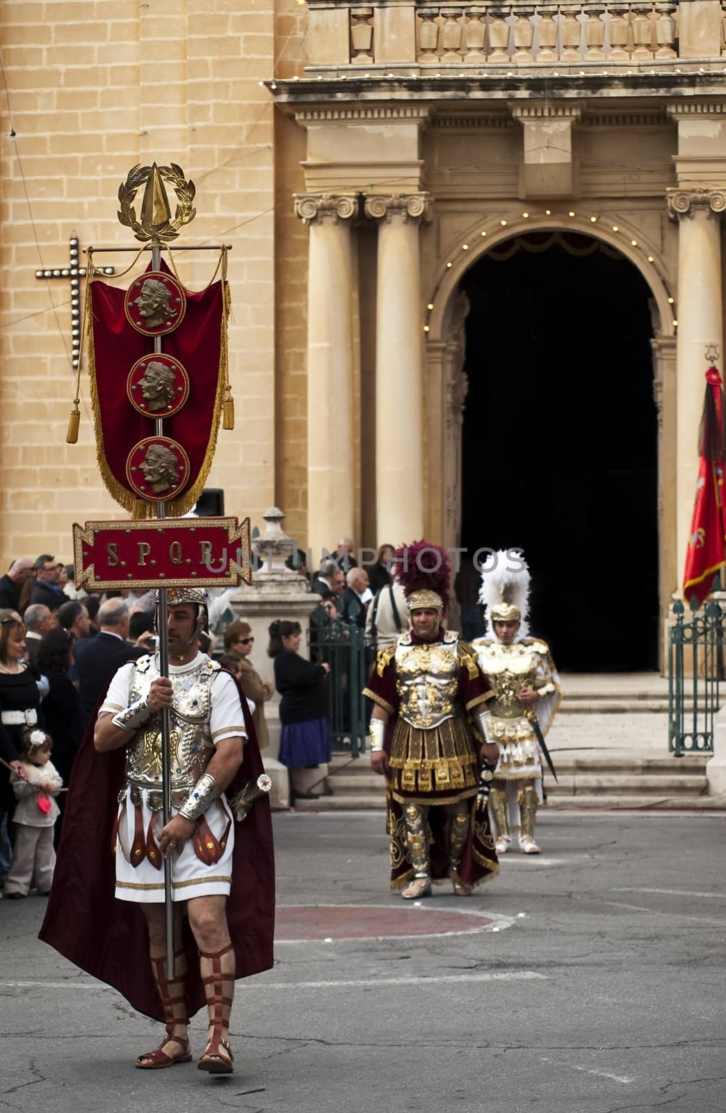 LUQA, MALTA - APR10 -  Roman standard bearer during procession in Malta April 10, 2009