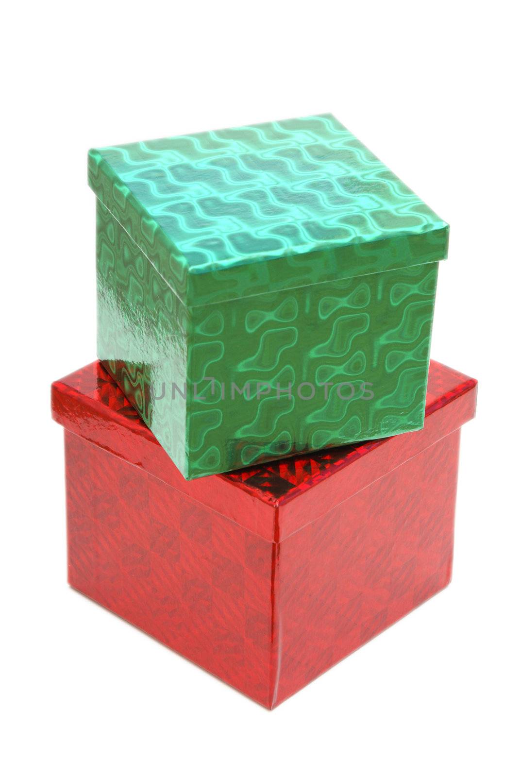 Two stacked boxes that could be used for gifts.