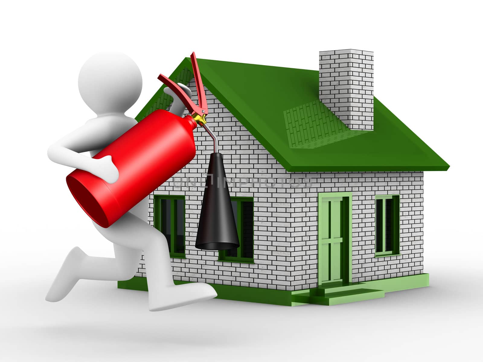 Fire-prevention protection of house. Isolated 3D image