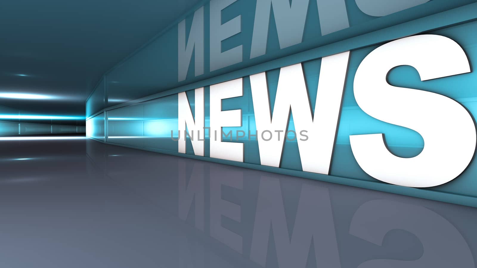 Rendering of a white news text in a tunnel