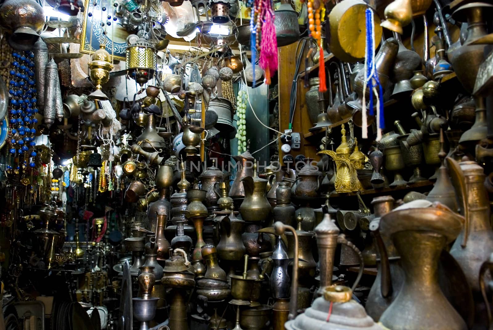 metal carafes in Arabian market