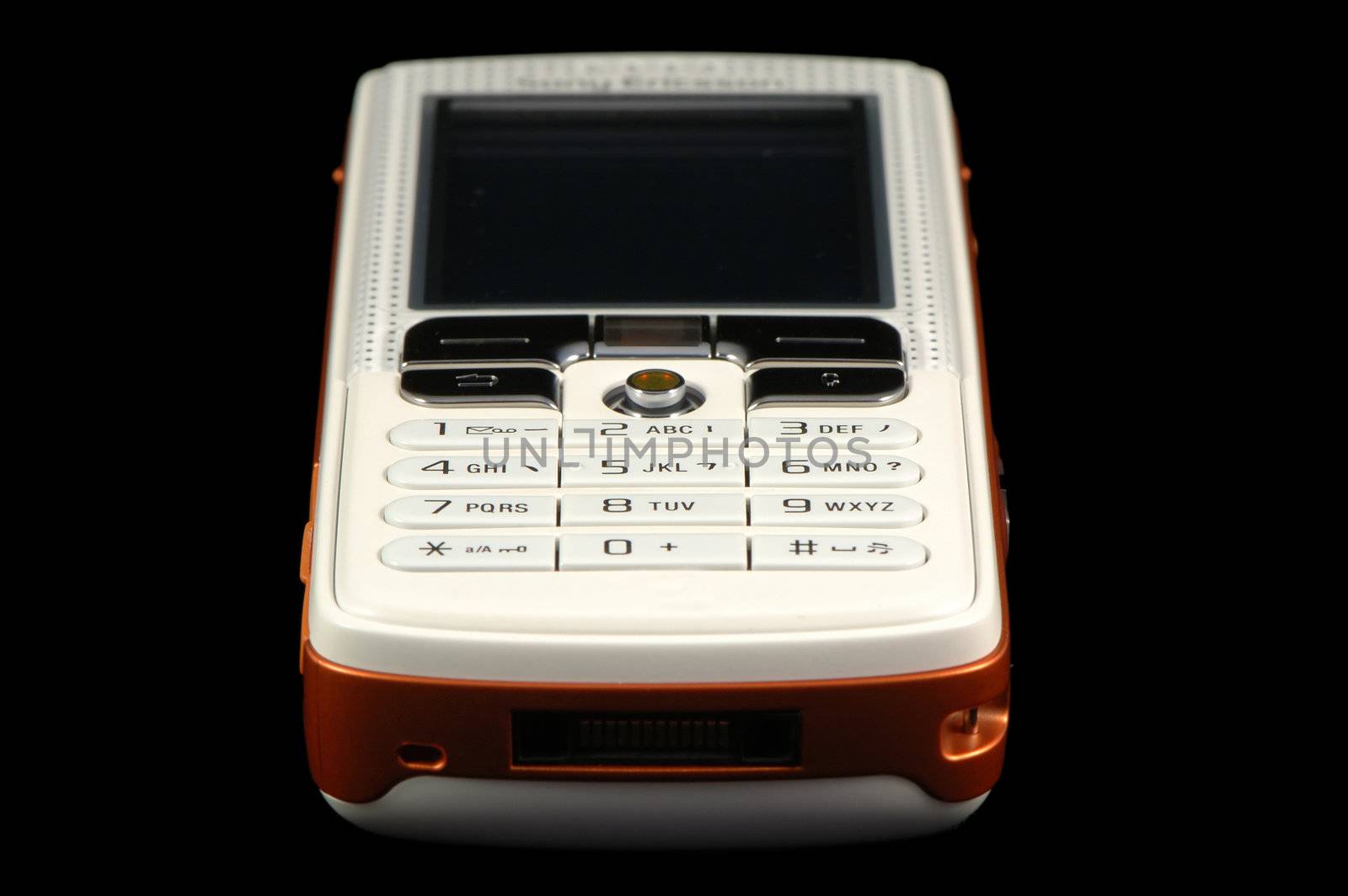Close up of modern mobile phone over black