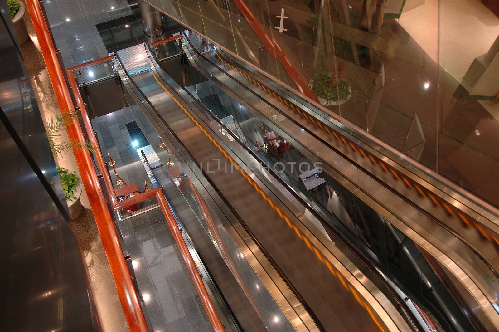 The escalators in the airport and entertainment center
