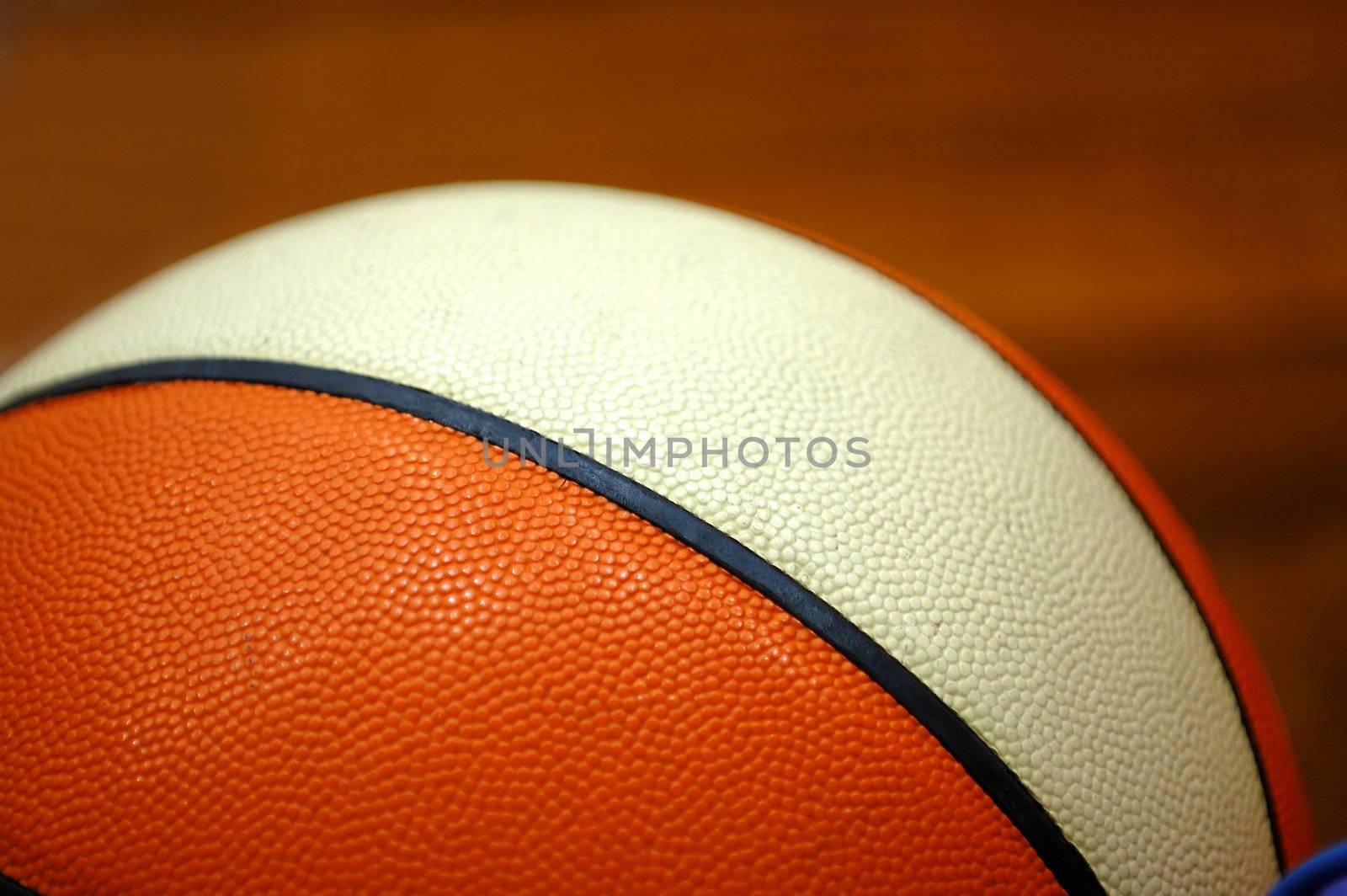 A close up of basketball on court