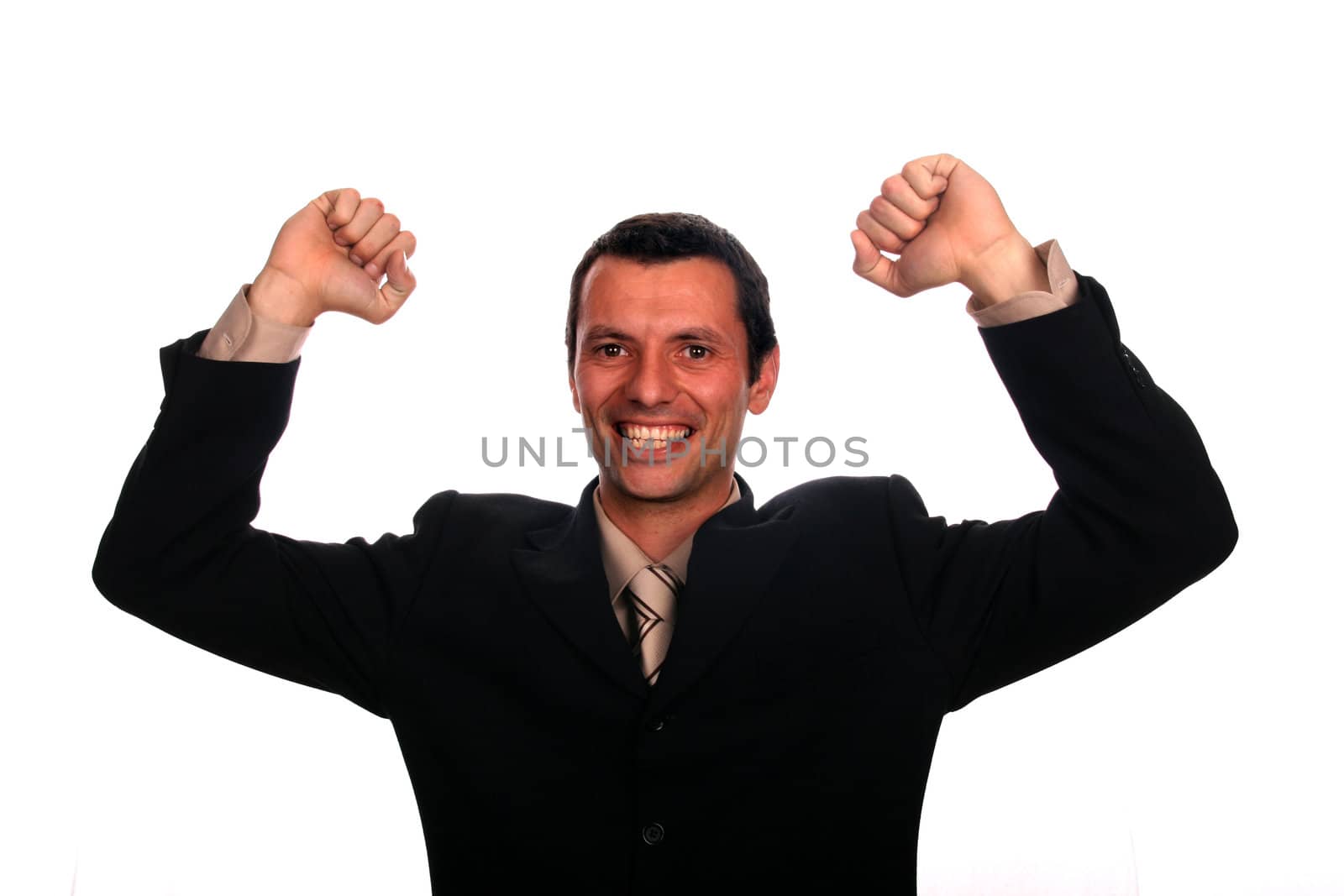 Portrait of a businessman standing against isolated white background