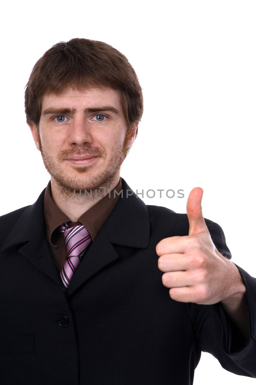 Portrait of a businessman standing against isolated white background