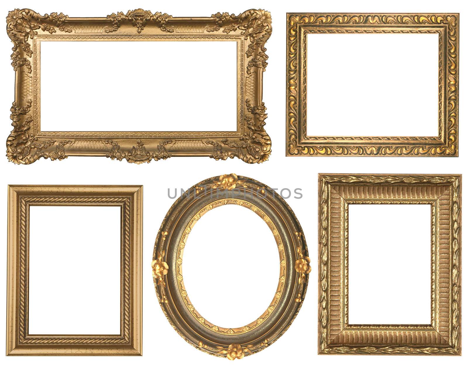 Vintage Detailed Gold Empty Oval and Square Picure Frames by tobkatrina