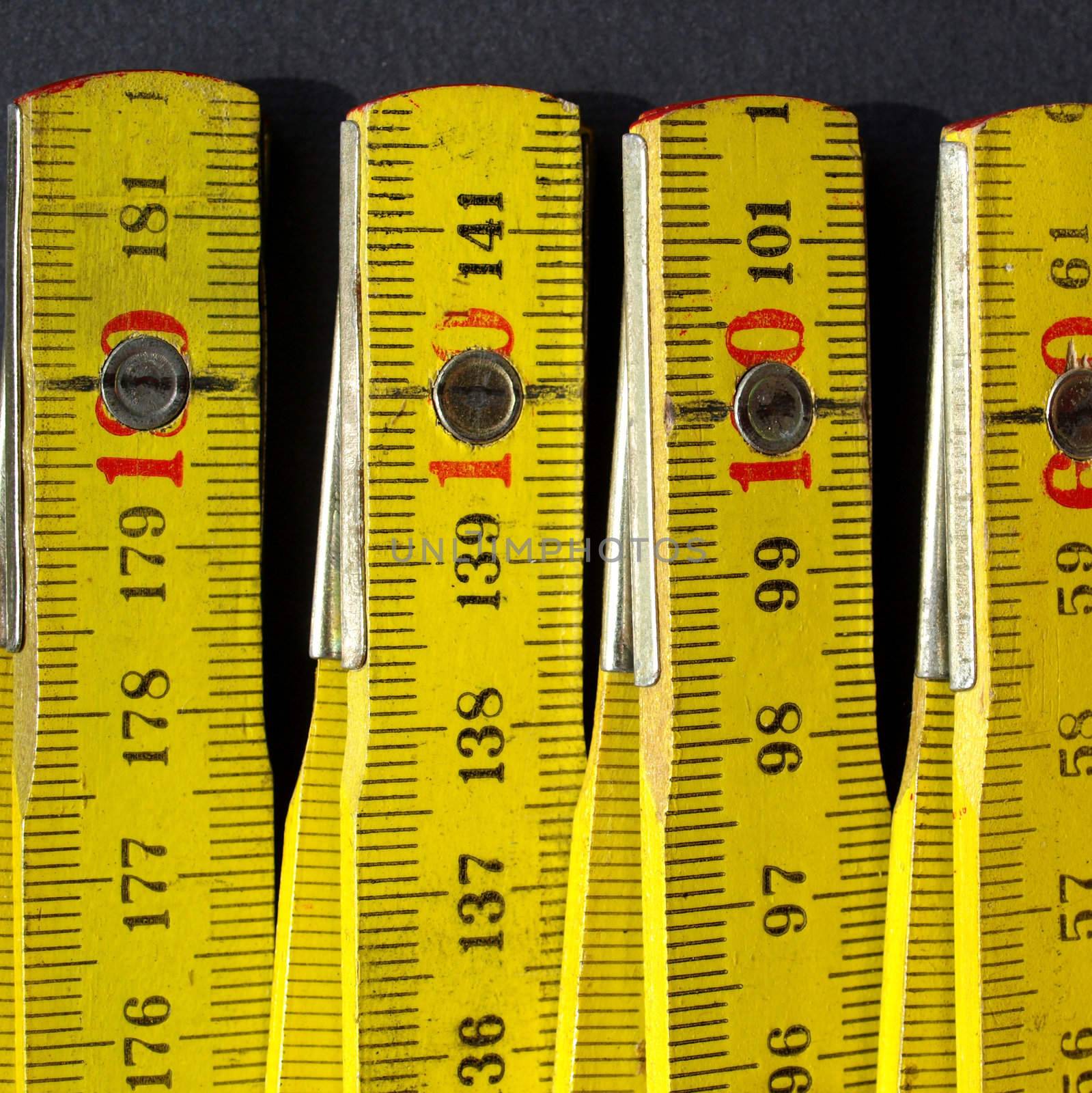 Detail of a wooden metric carpenter ruler