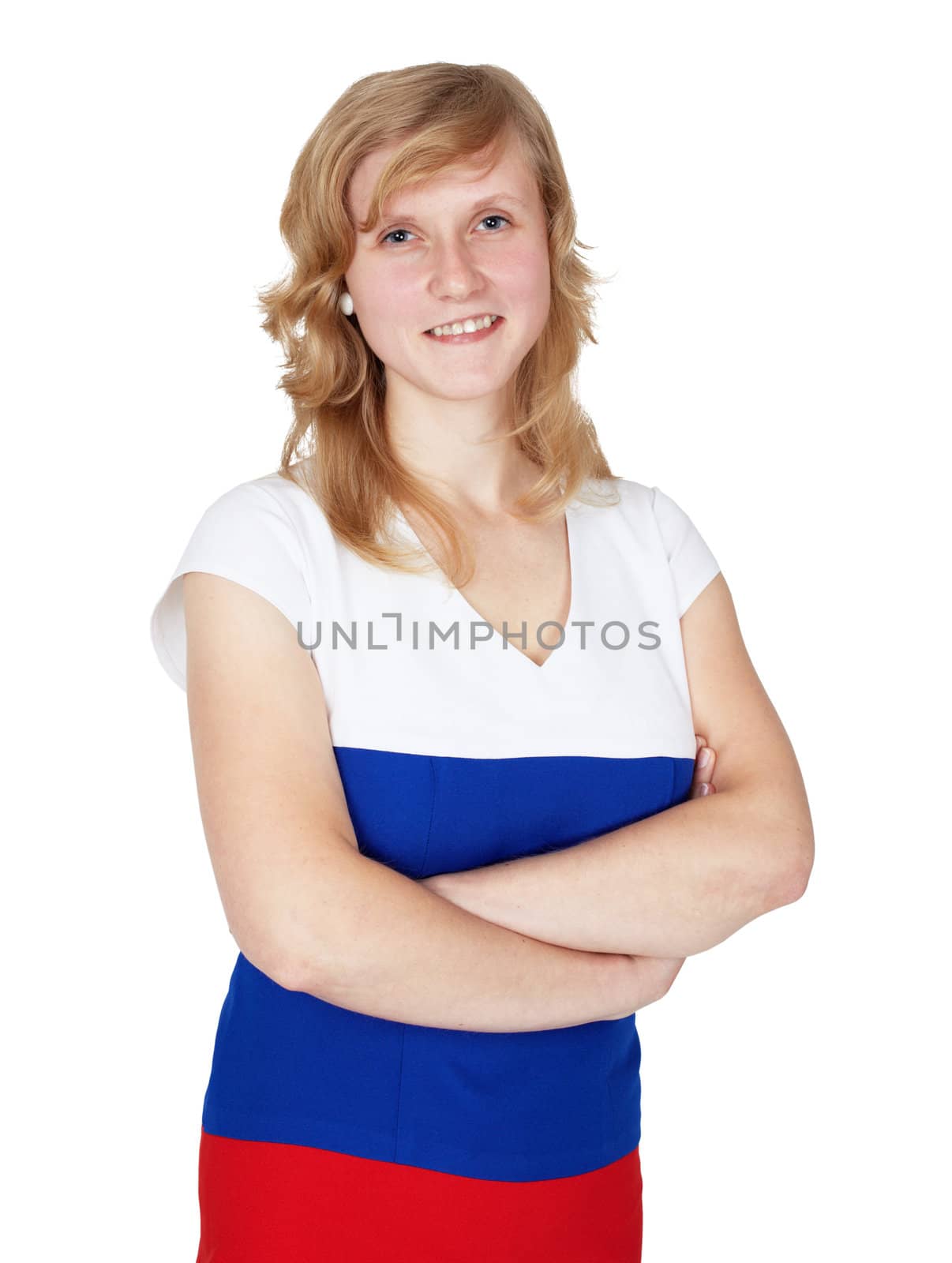 Portrait of a young woman in the tri-color dress