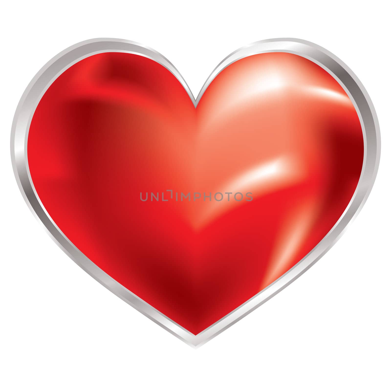 Love heart with silver bevel and shimmering red fluid shape