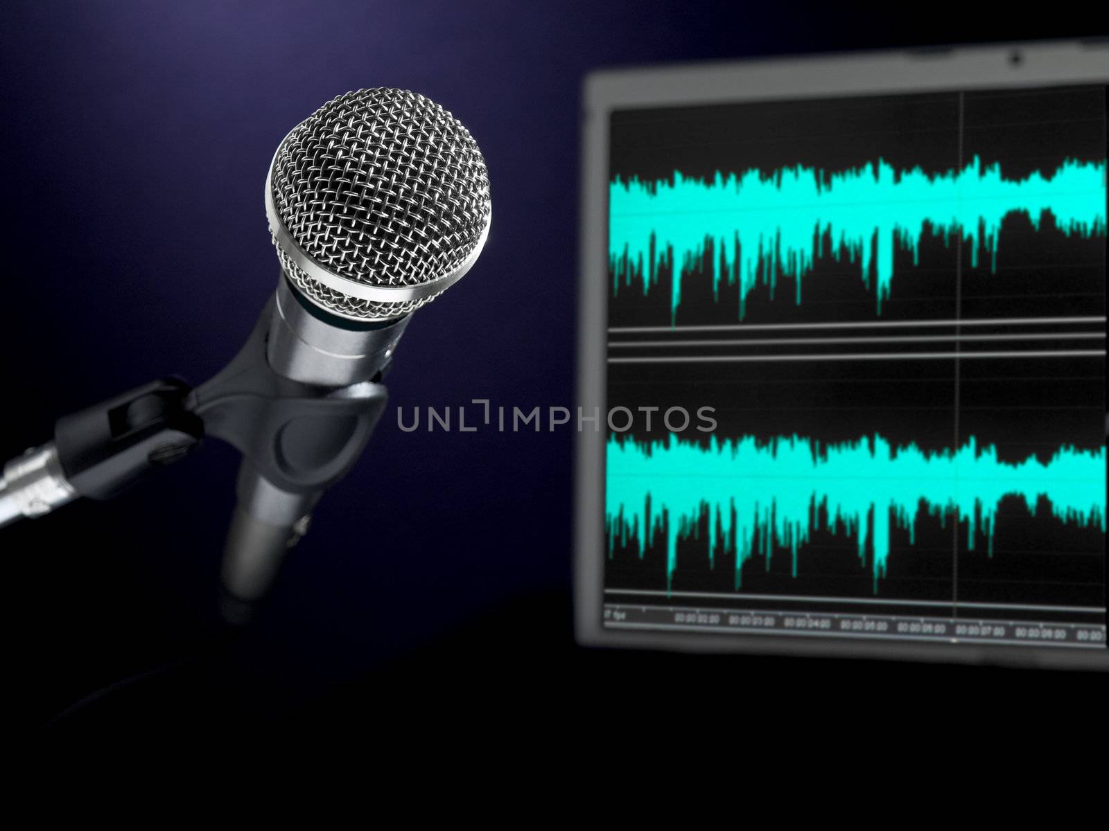 A dynamic microphone and a waveform monitor.