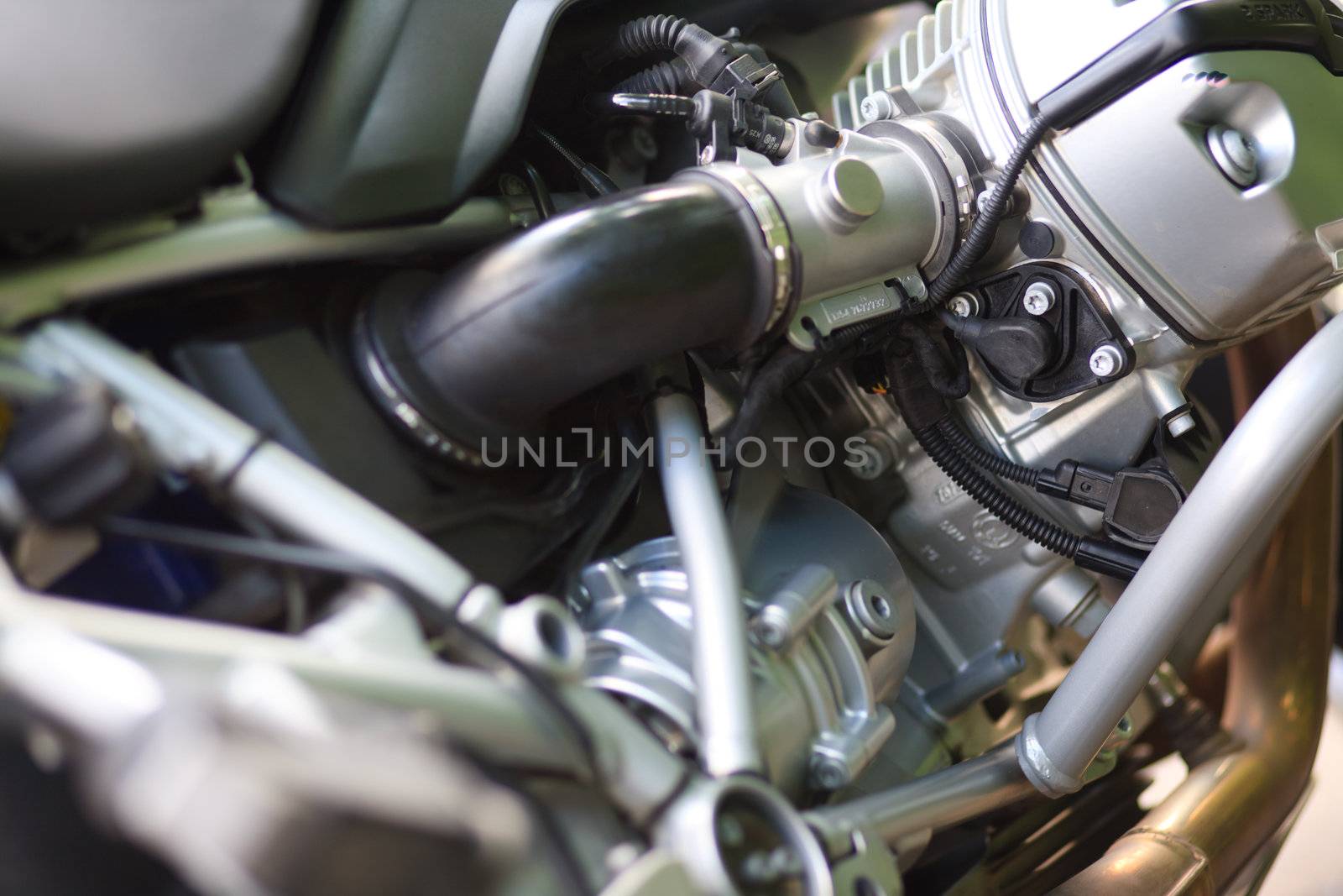 power engine of a modern motorcycle, detail photo