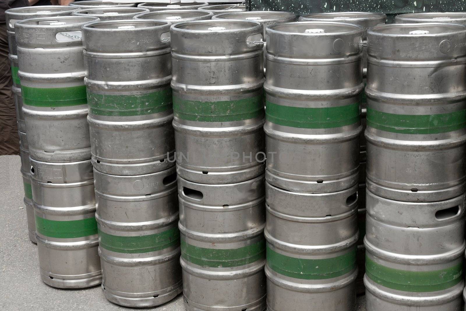 Metal barrels at a beer factory