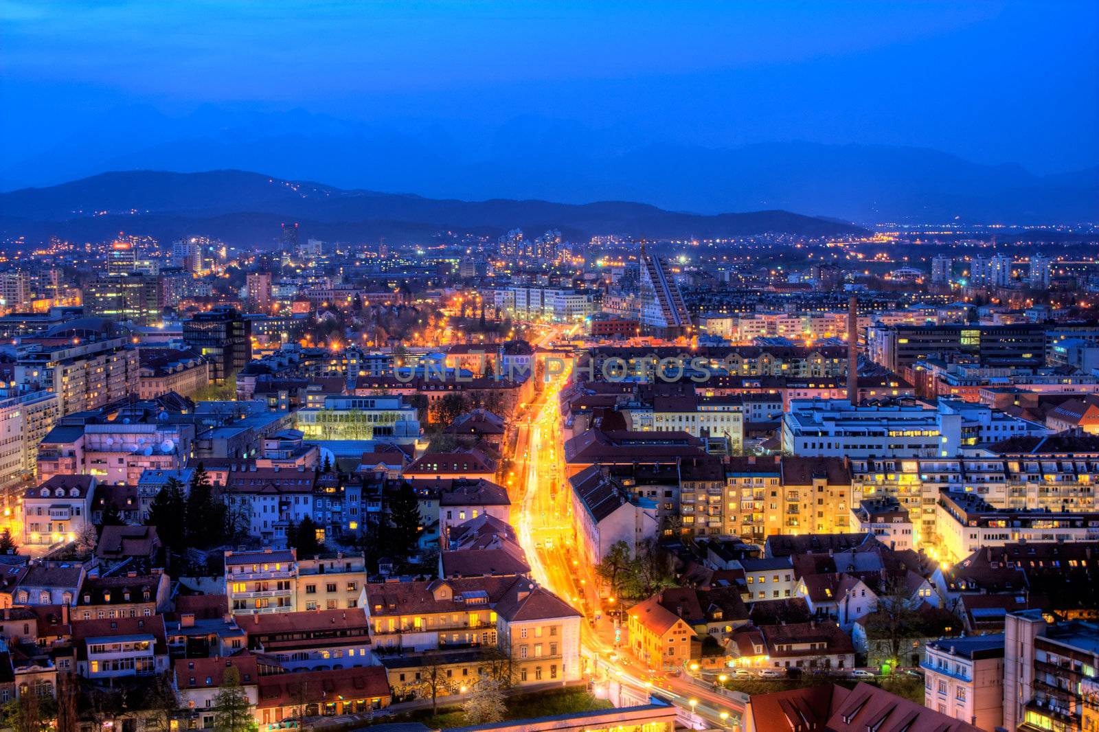 Slovenian capital Ljubljana at the blue hour. HDR image from 3 exposures.