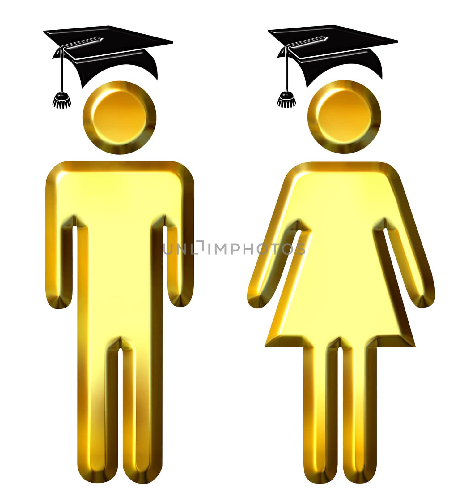 3d golden graduates isolated in white