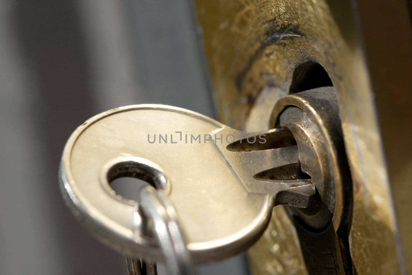Closeup of a key in the lock