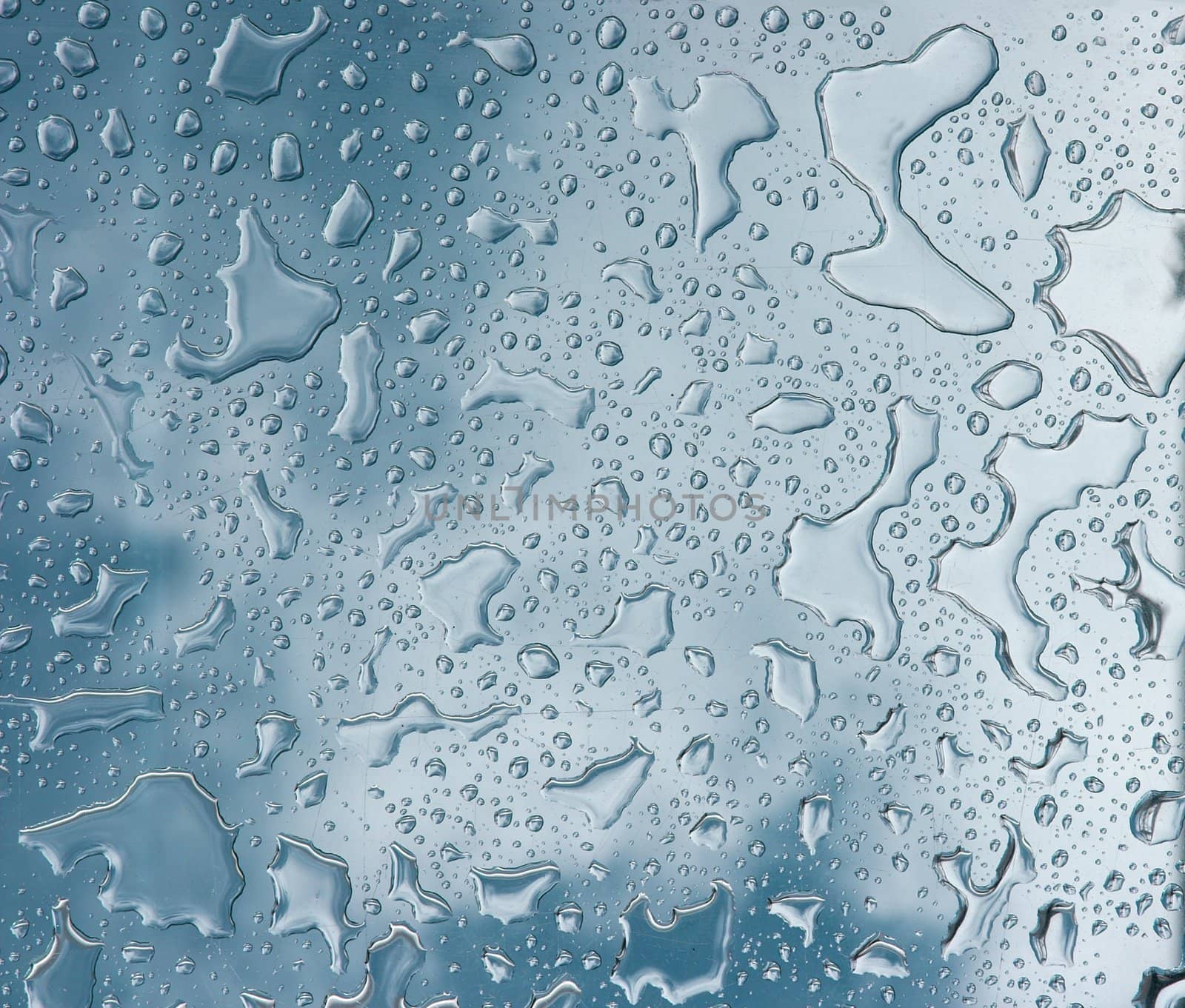 Raindrops on glass, blue background