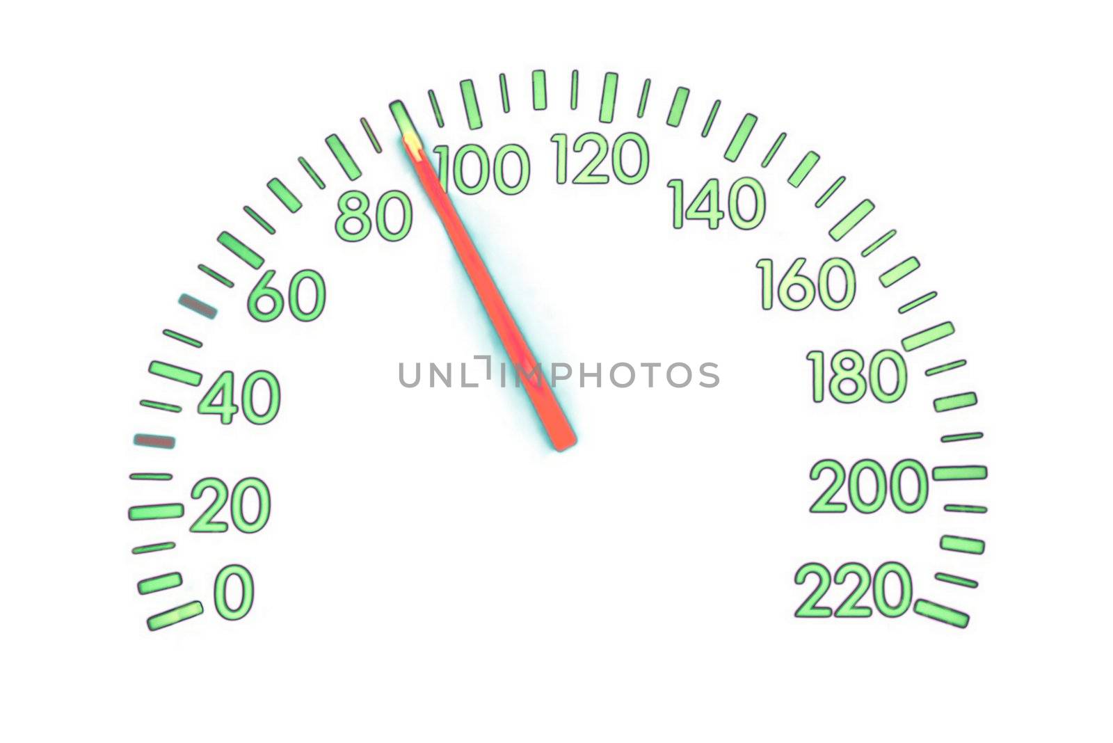 Speedometer on white background showing 90