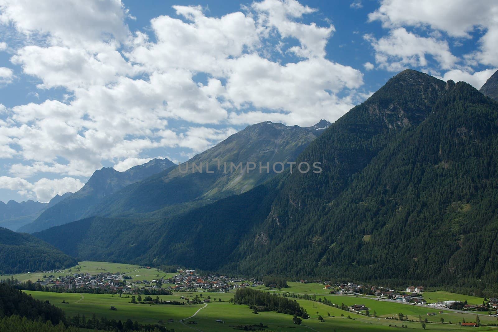 Alpine landscape with mountains and valley