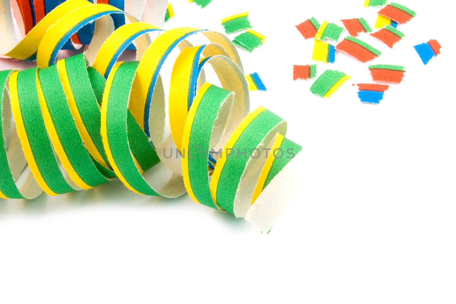 Colorful party streamers on white background
