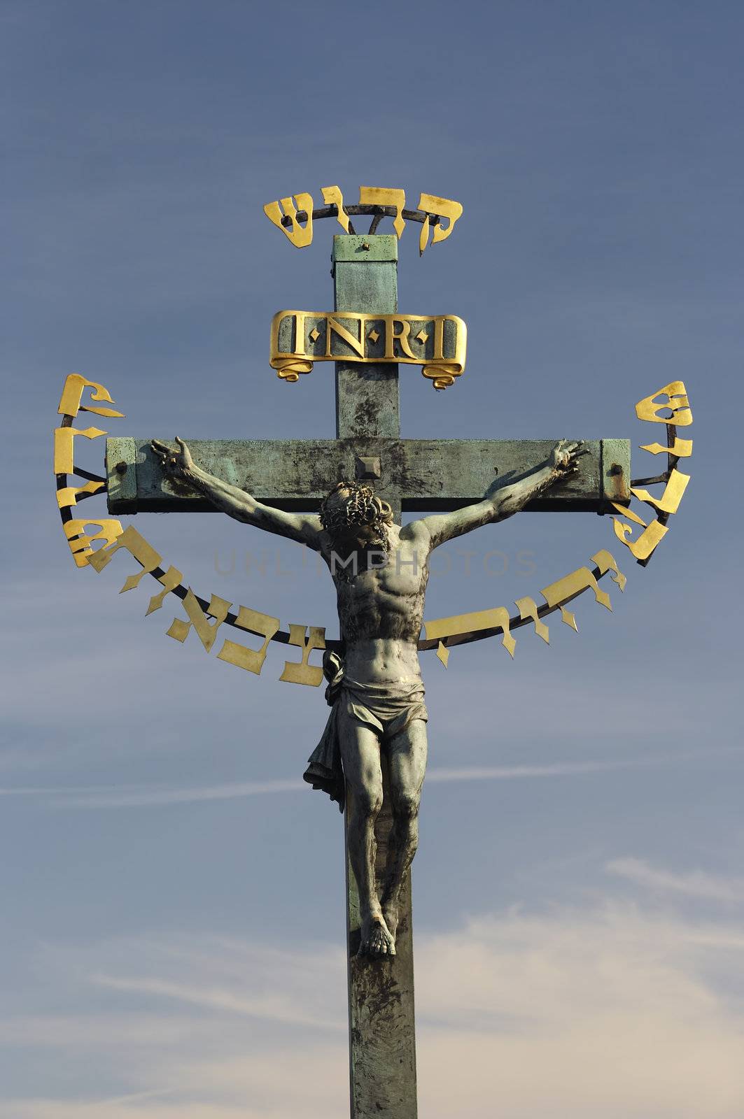 Statue of the Jesus Christ on Charles bridge in Prague from 1709. Author: Emanuel Max