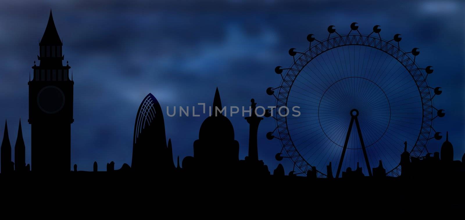 Image of the panorama of London - monumets of London - Big Ben, London Eye