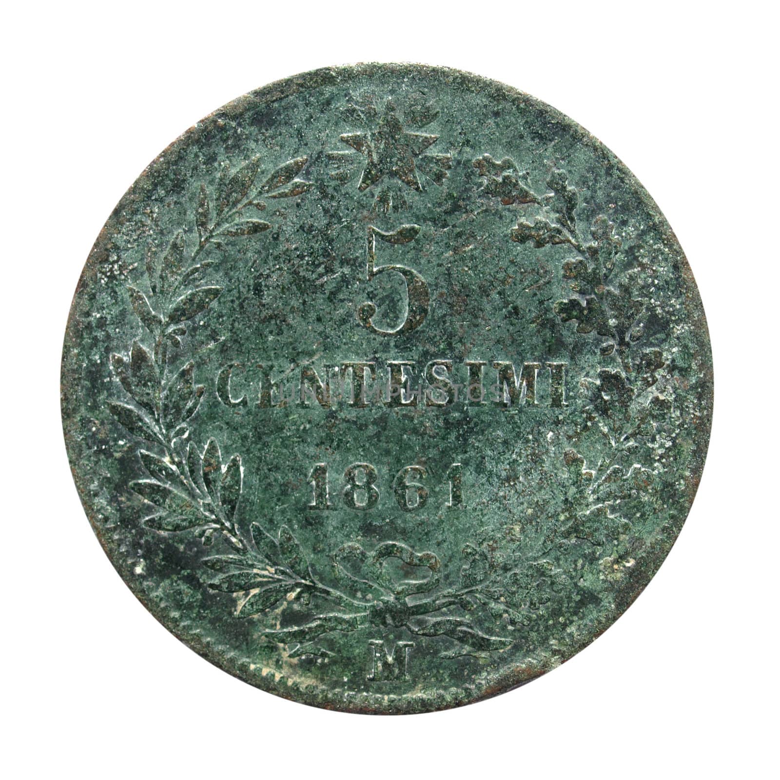 Close up of a grunge vintage Italian coin