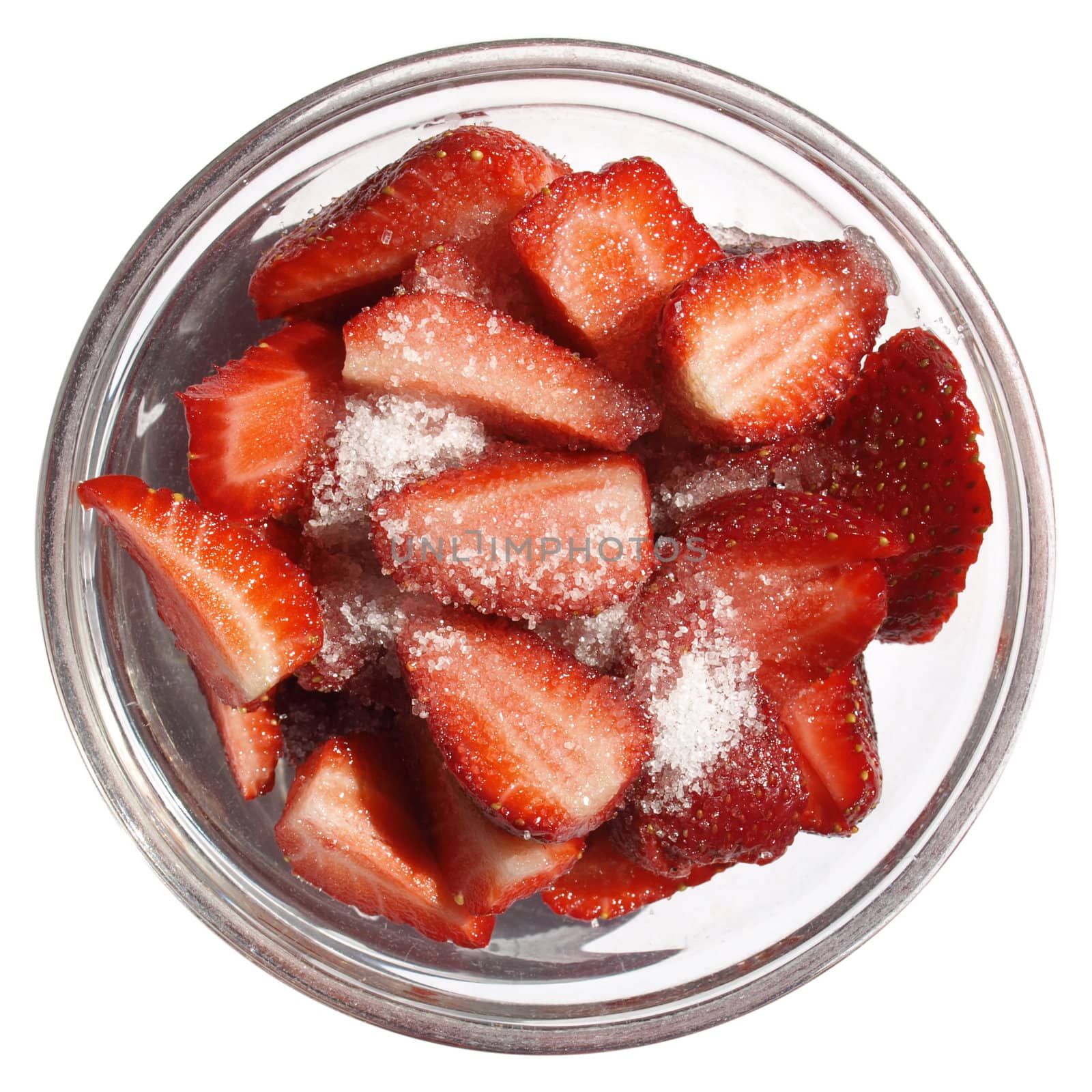 Detail of strawberries in a glass bowl