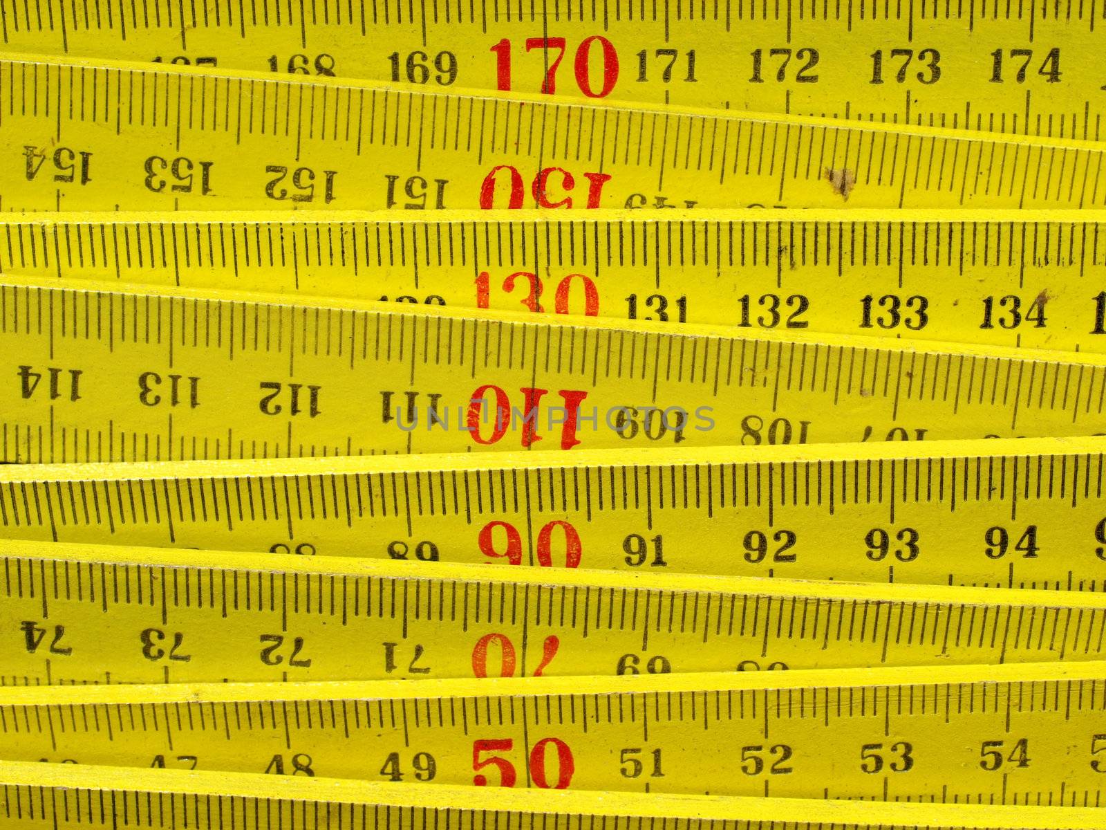 Detail of a wooden metric carpenter ruler