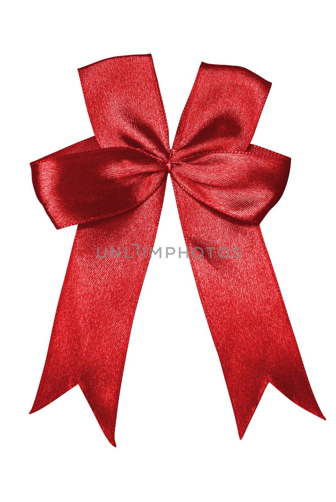 Red beautiful bow over white with path