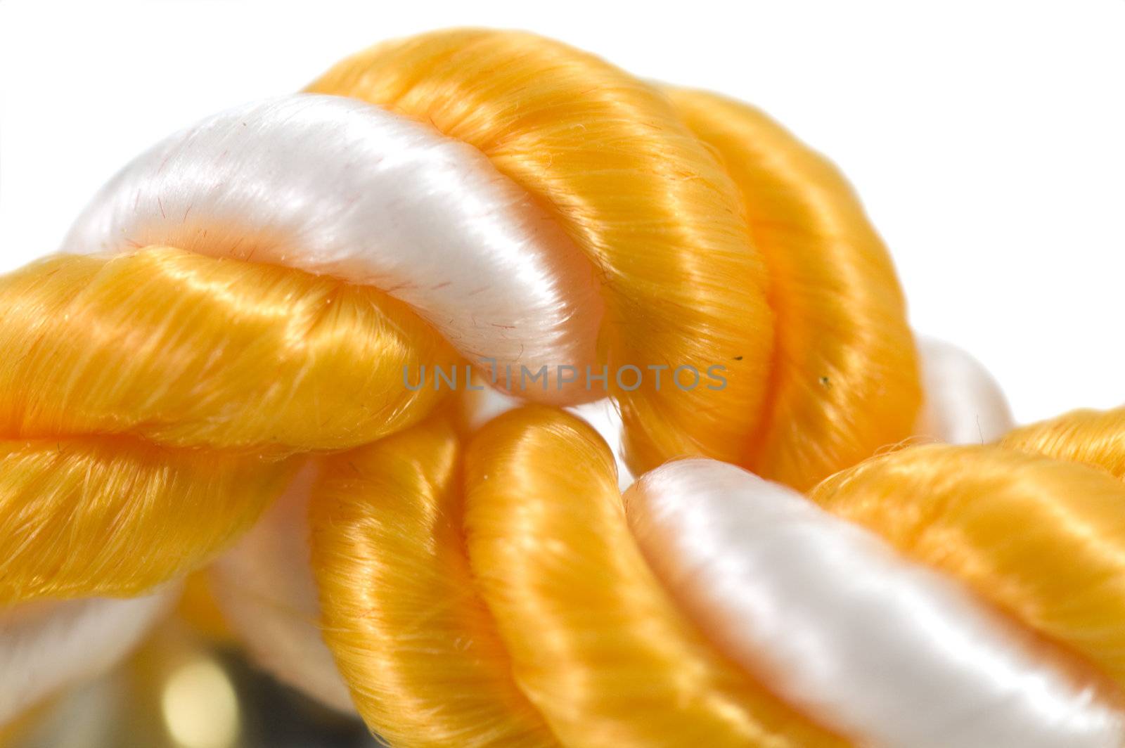 Closeup of fiber rope over white background