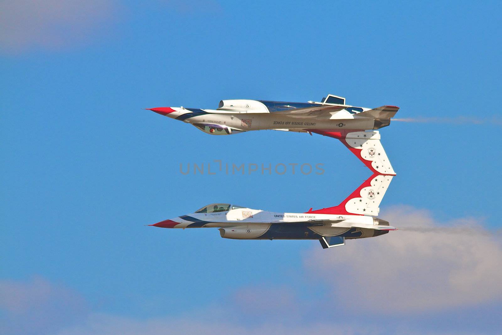 Air Force Demonstration Team Thunderbirds. Flying on f-16 showing precision of formation flying during the annual Wings Over Houston Air Show, Houston Texas, 23 October 2010