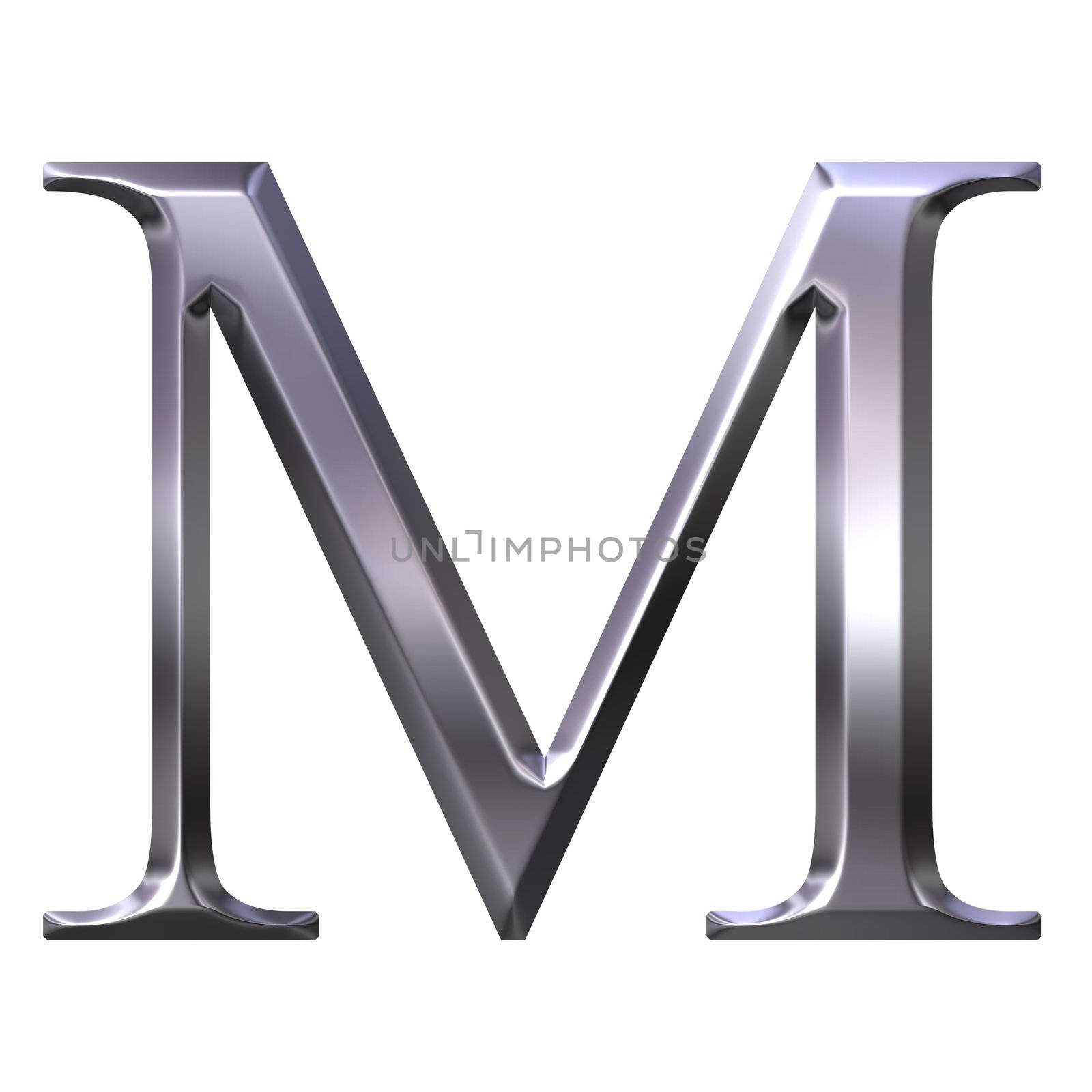 3d silver Greek letter My isolated in white