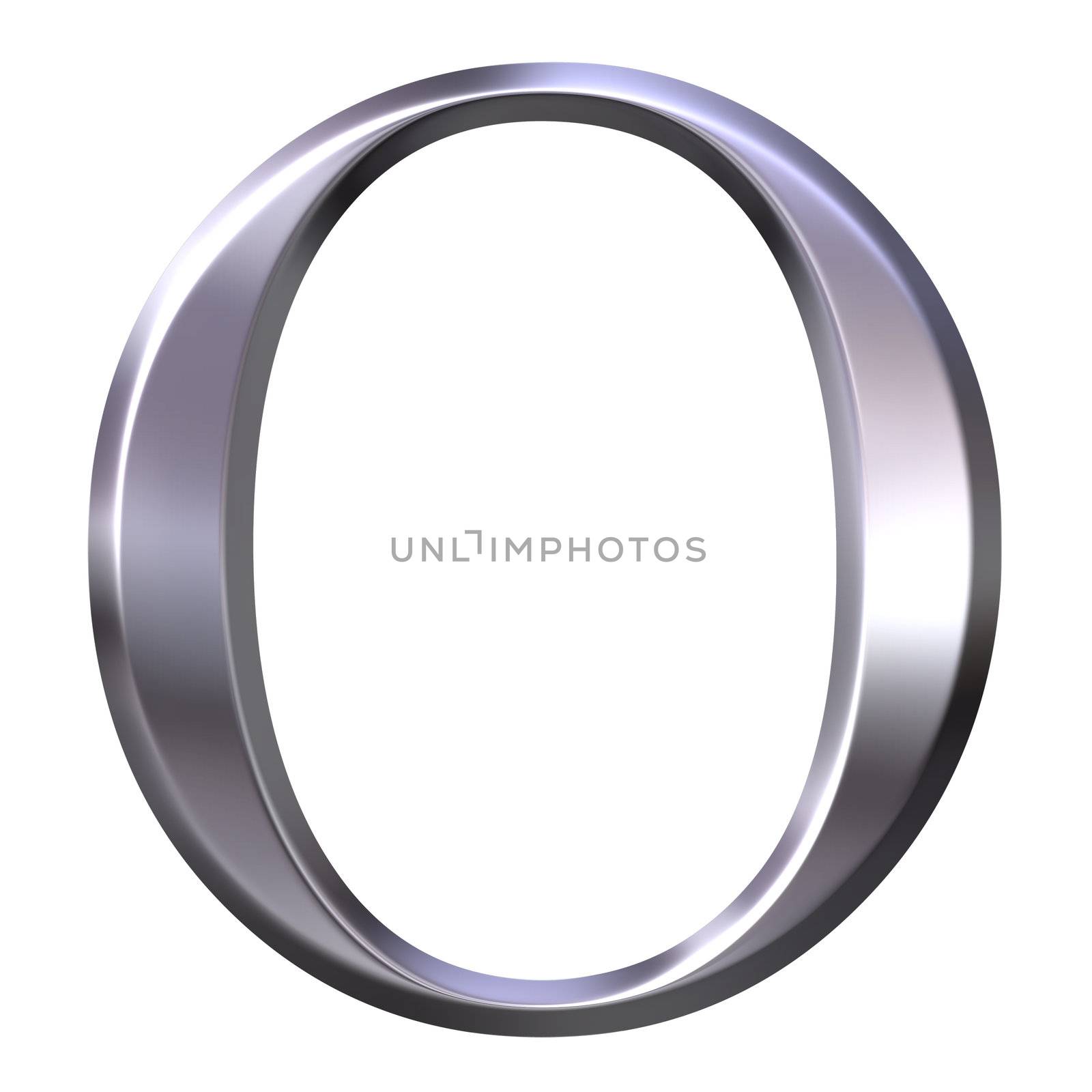 3d silver Greek letter Omikron isolated in white