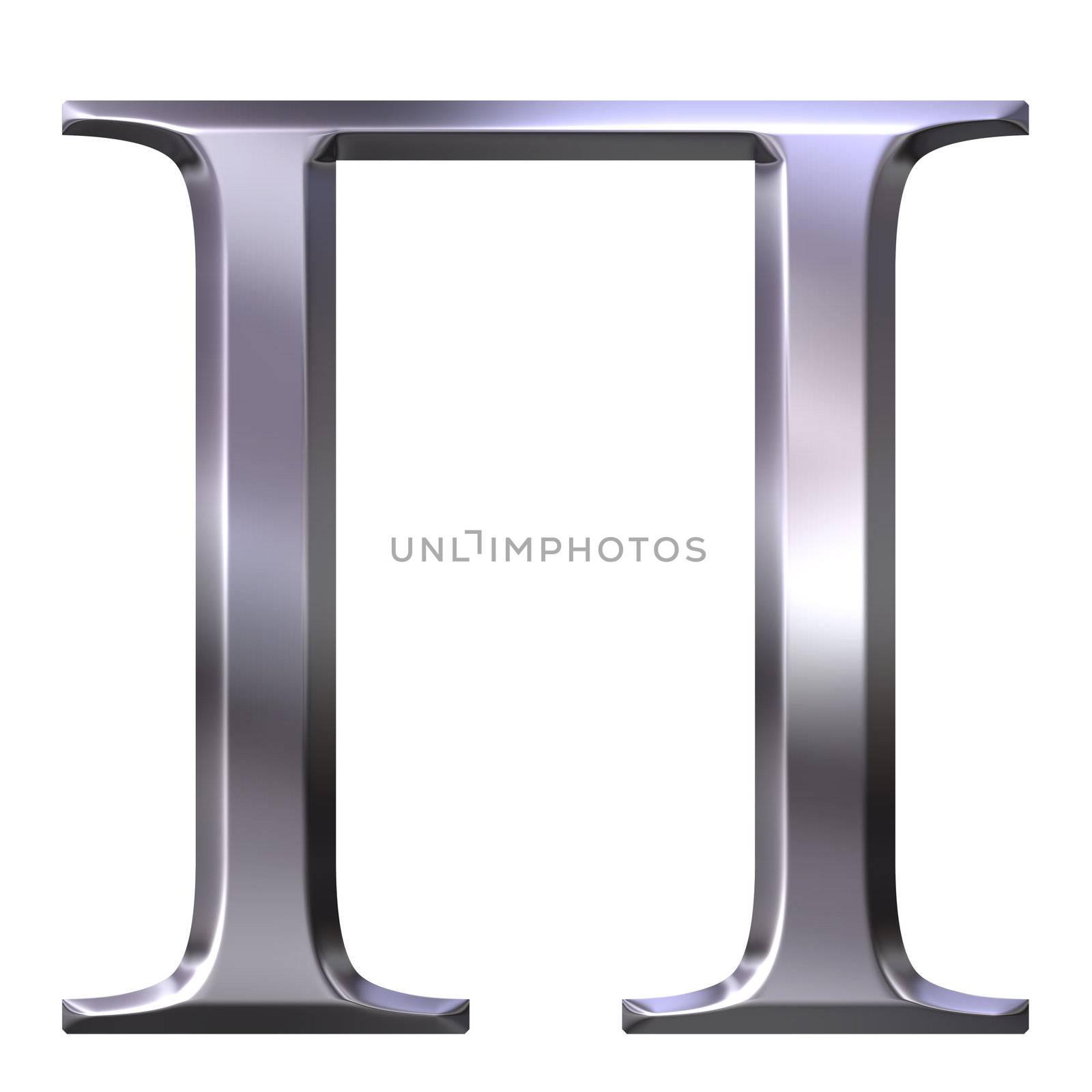 3d silver Greek letter Pi isolated in white