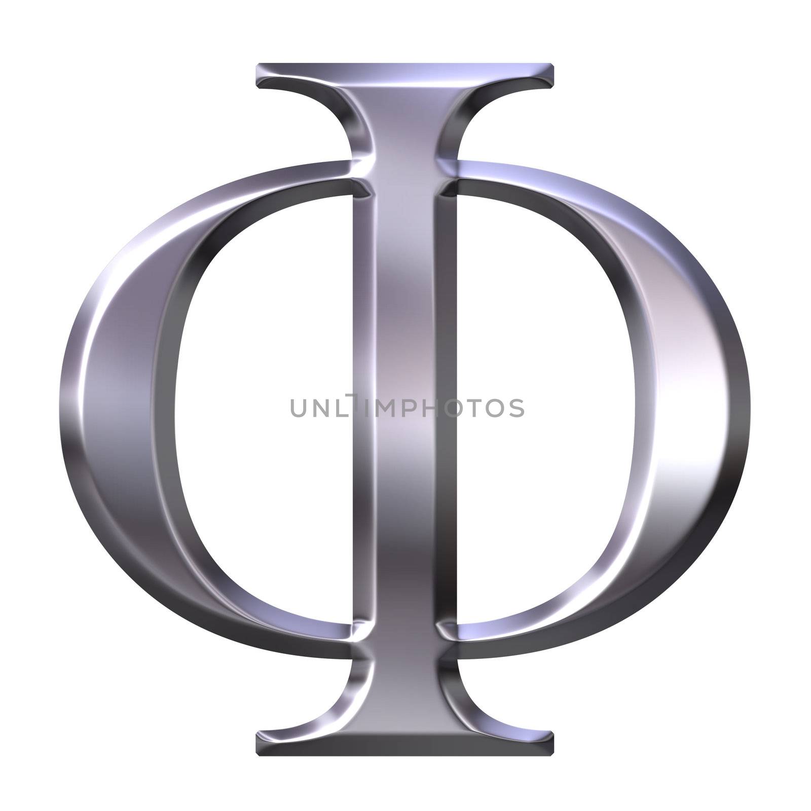 3d silver Greek letter Phi isolated in white