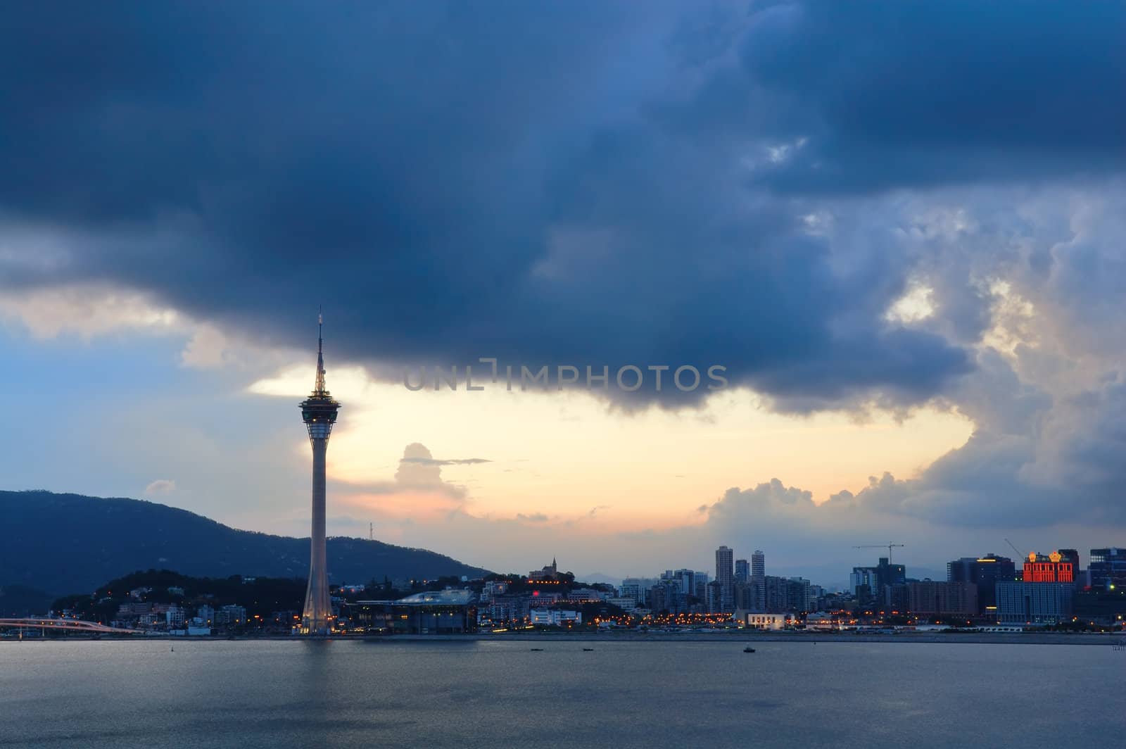 The evening of Macau city viewing from Taipa island