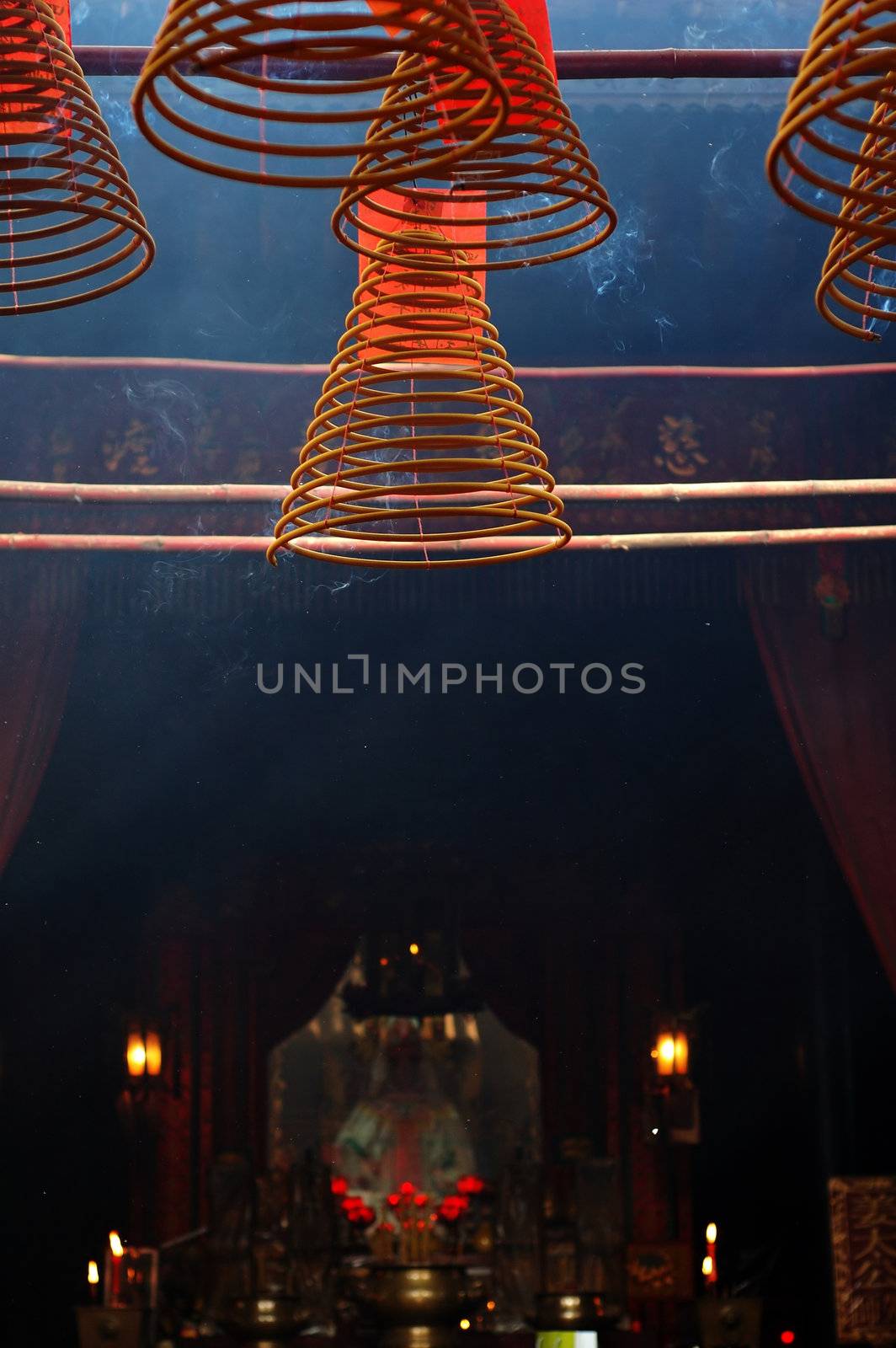 The altar of Chinese temple and the incense coils