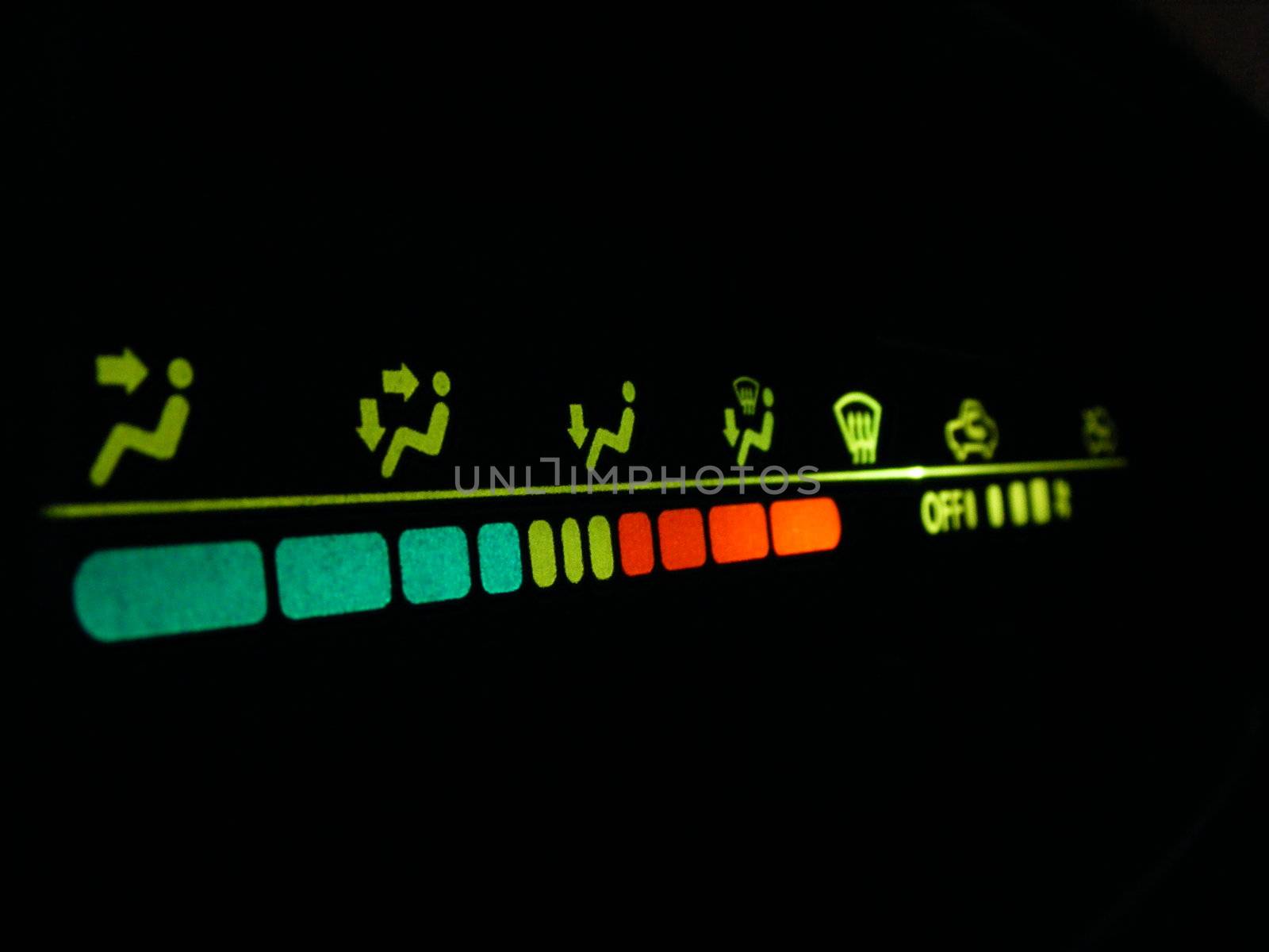 A photograph of the interior car temprature meter.
