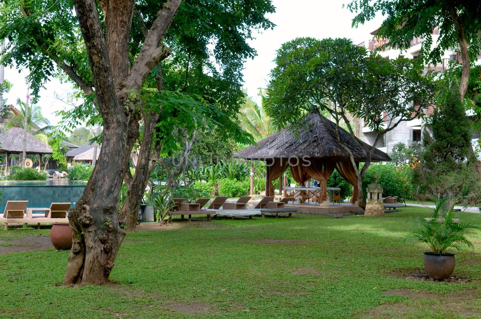 The garden of tropical resort with hut
