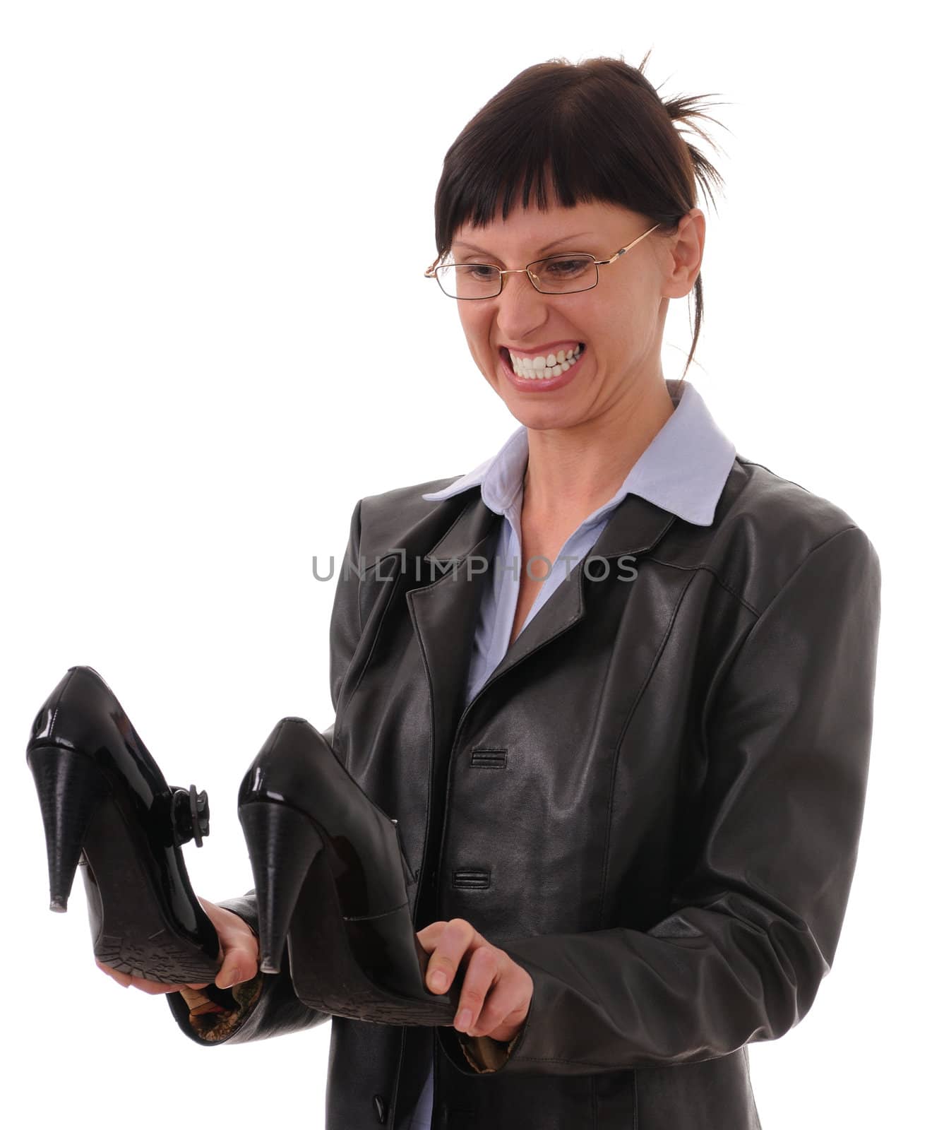 businesswoman with shoes  isolated on white background