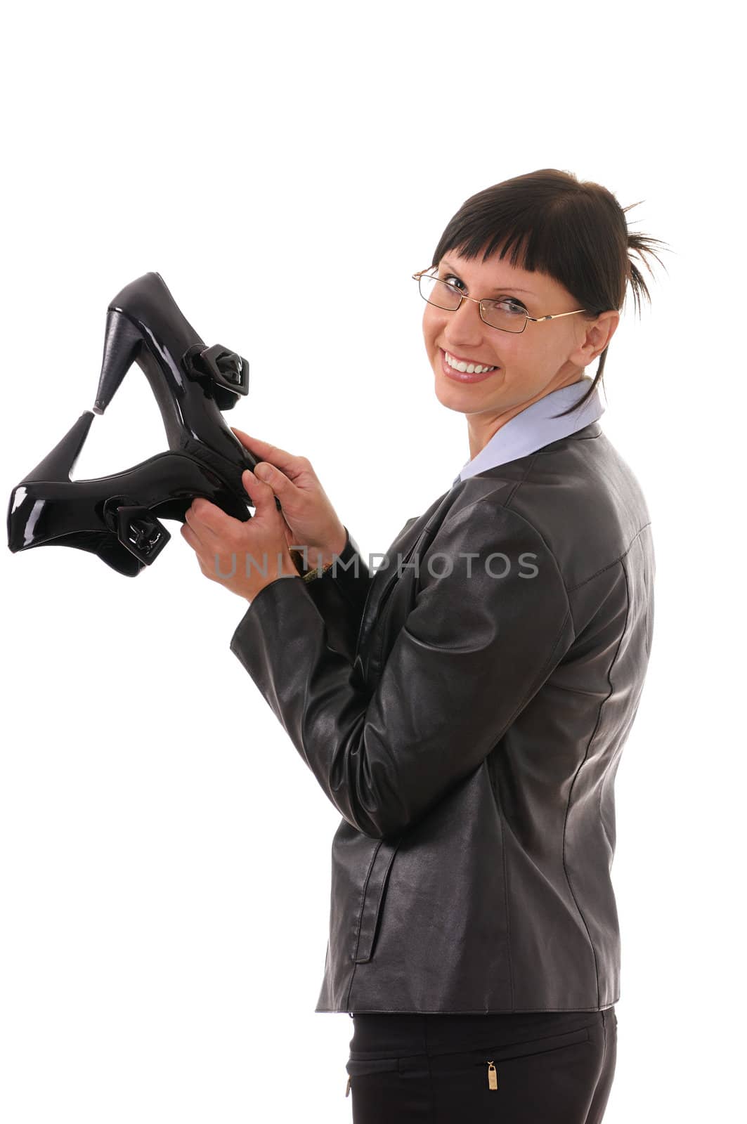 businesswoman with shoes  isolated on white background