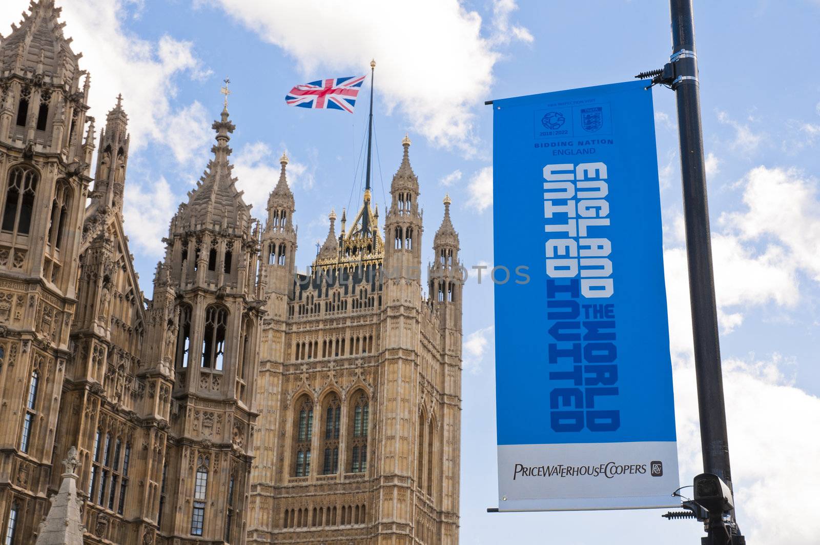 LONDON - August 24: Banners in London to promote England's bid to host FIFA's 2018 world cup. August 24, 2010 in London, England.