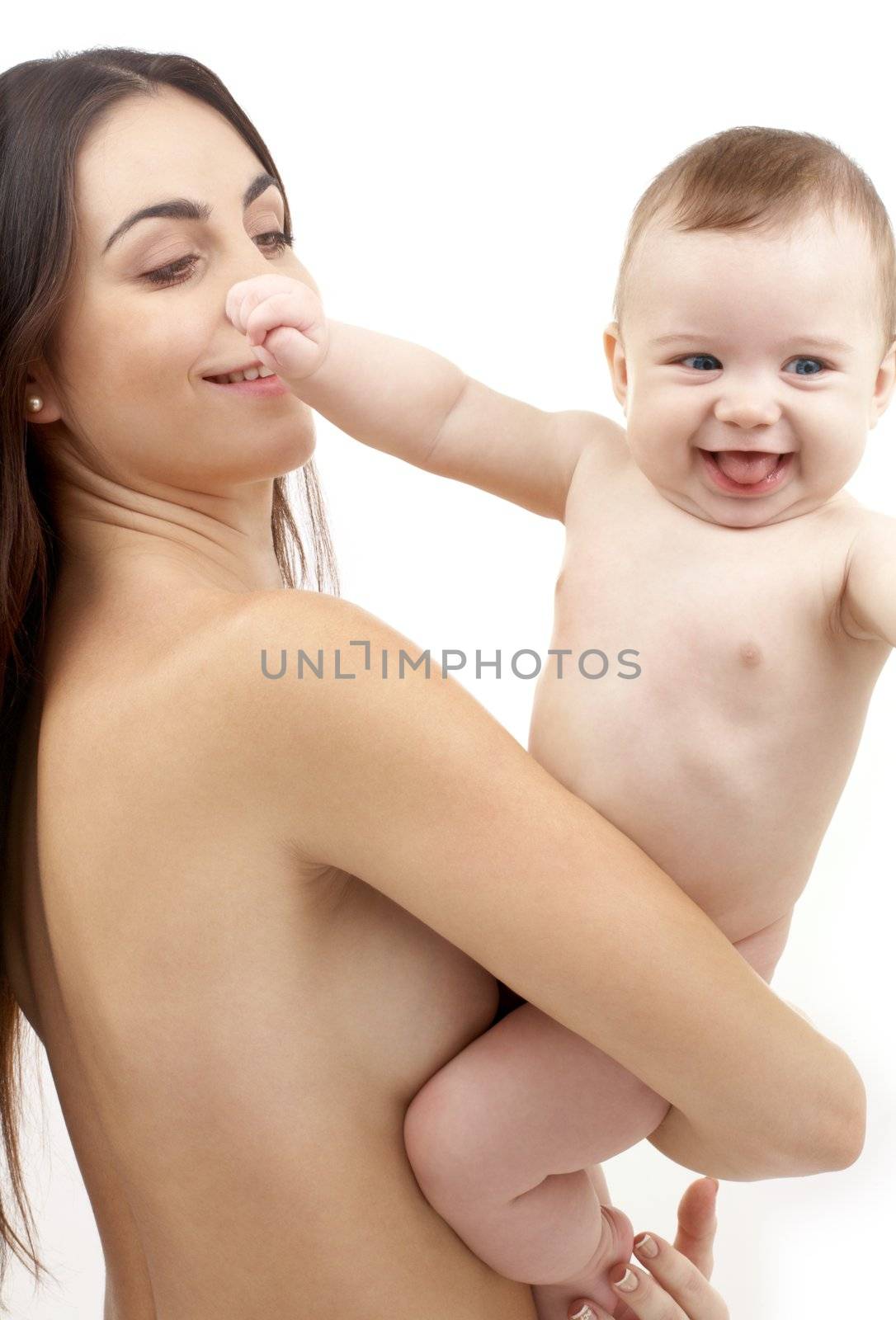 clean baby in mother hands by dolgachov