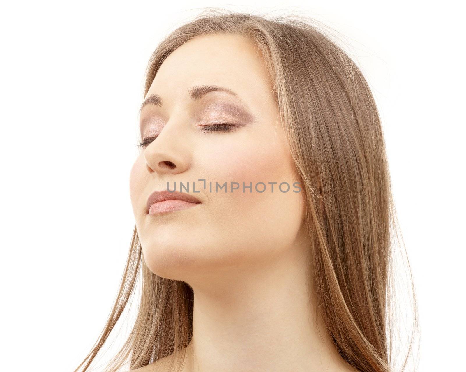 bright picture of beautiful woman with closed eyes