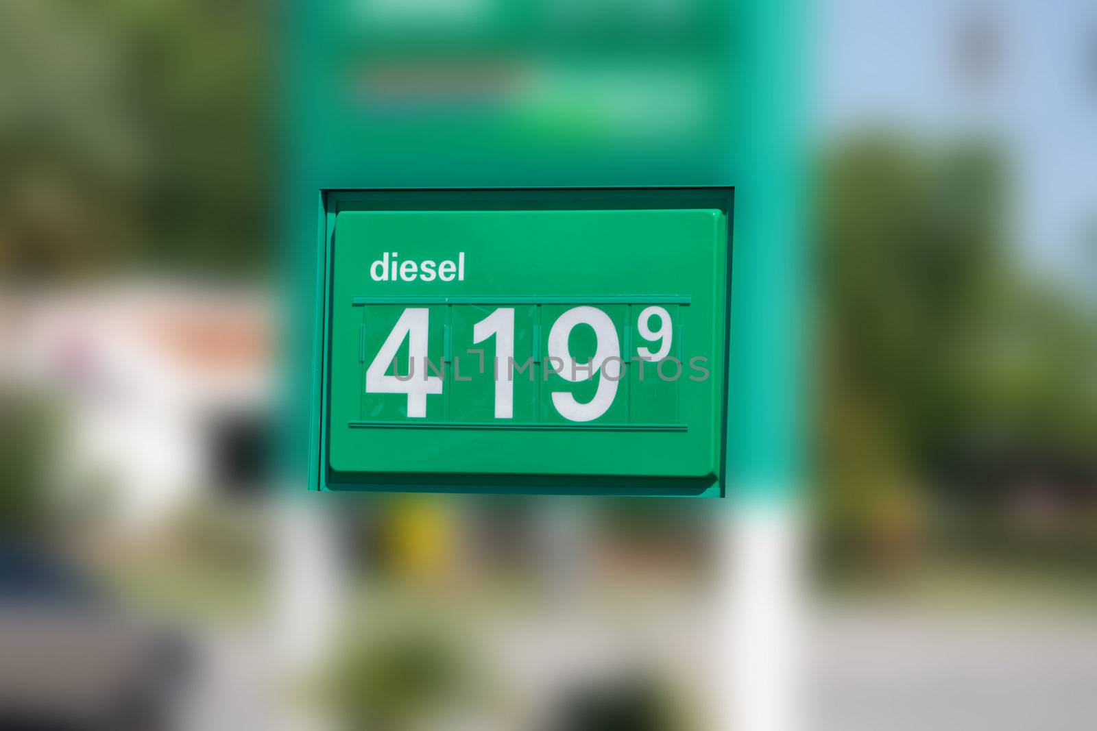 Eye Popping Diesel Fuel Gas Price Sign was capured during a period of record setting gas prices when the price of a barrel of oil was setting new levels.
